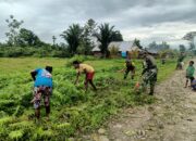 Warga Semangat Kerja Bakti Bersama Satgas TNI Bersihkan Kampung Mumugu