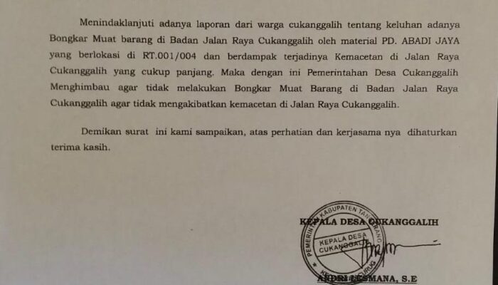 Sudah Ditegur Sejak Februari! Kades Cukanggalih : PD. Abadi Jaya Membuat Macet Bongkar Muat Dijalan