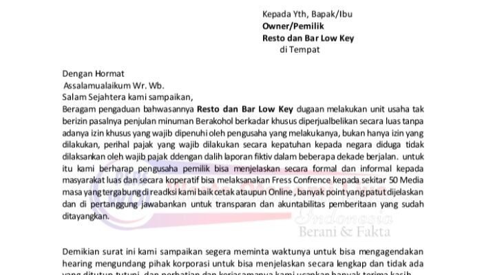 Media Pers WOL Konfirmasi Dugaan Pelanggaran Usaha Minuman Beralkohol di Resto dan Bar Low Key