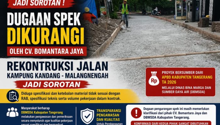 Dugaan Spek Dikurangi Oleh CV. Bomantara Jaya, Rekontruksi Jalan Kampung Kandang – Malangnengah Jadi Sorotan