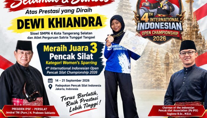 Dewi Khiandra Raih Juara 3 Pencak Silat Internasional, Bawa Nama SMPN 4 Tangsel dan Perguruan Satria Tunggal