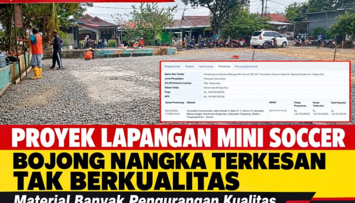 Proyek Lapangan Mini Soccer Bojong Nangka Terkesan Tak Berkualitas, Temuan Diproyek Banyak Pengurangan Material
